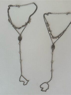 FREE PEOPLE Silver Multi-Layer Pendant Anklet and Foot Chain/Hand Chain